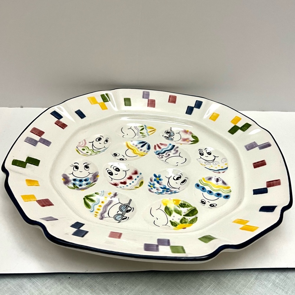 WHIMSICAL LAURIE GATES EASTER EGG PLATTER/DECOR
